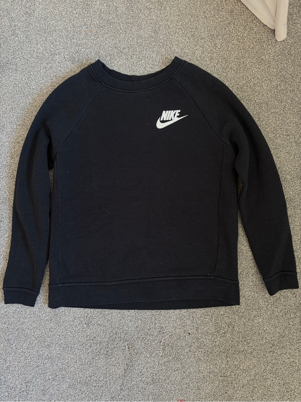Nike Women's Black Sweatshirt with White Swoosh, Size Small